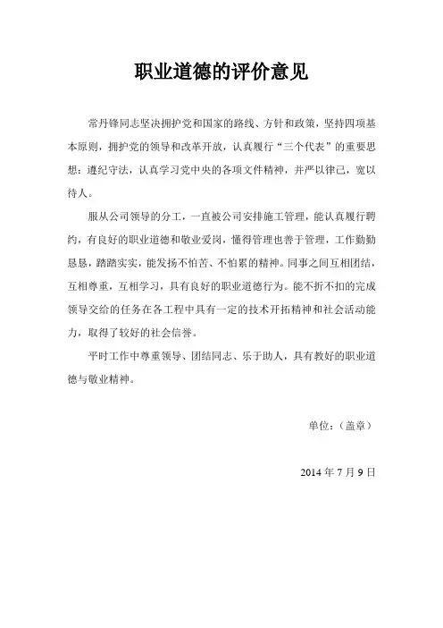 工程师职业道德的评价意见