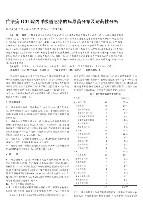 传染病ICU院内呼吸道感染的病原菌分布及耐药性