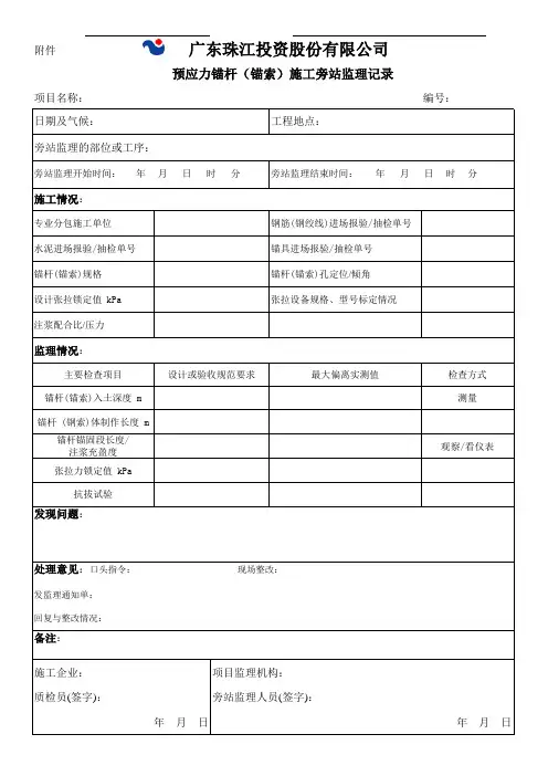 预应力锚杆(锚索)施工旁站监理记录表