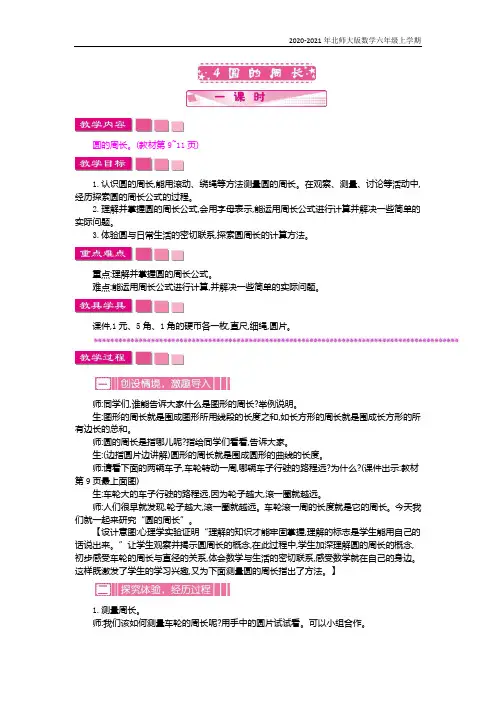 北师大版数学六年级上册《圆的周长》教案