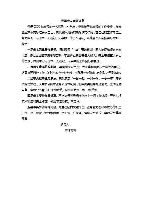 铁路党员安全承诺书