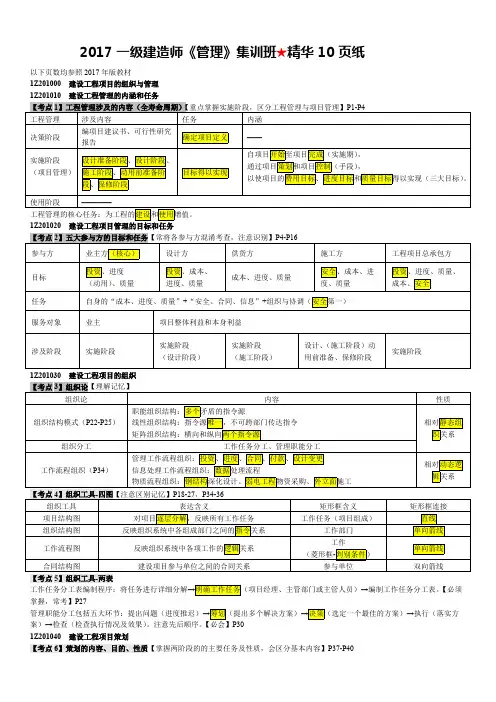2017一建管理十页纸