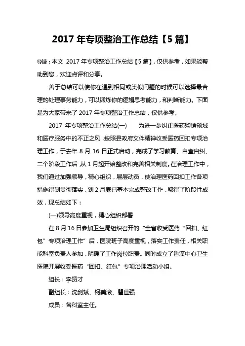 2017年专项整治工作总结【5篇】