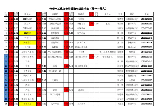 特变电工沈变公司通勤线路明细8.3