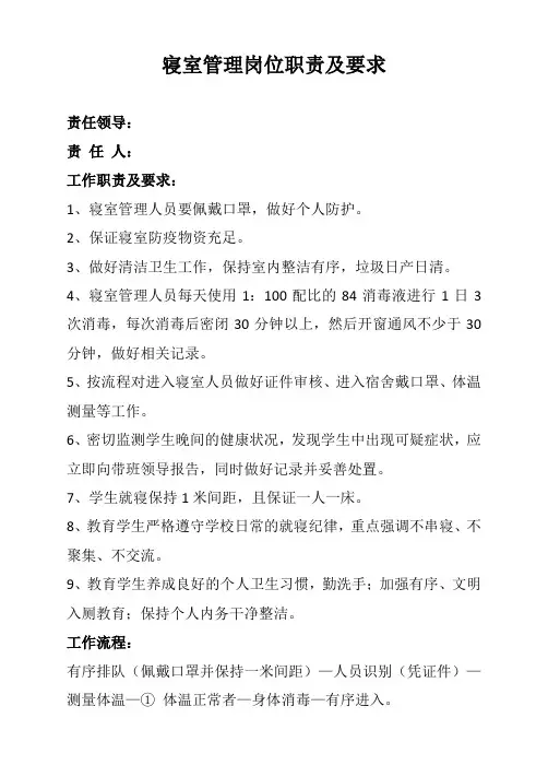 寝室管理岗位职责及要求