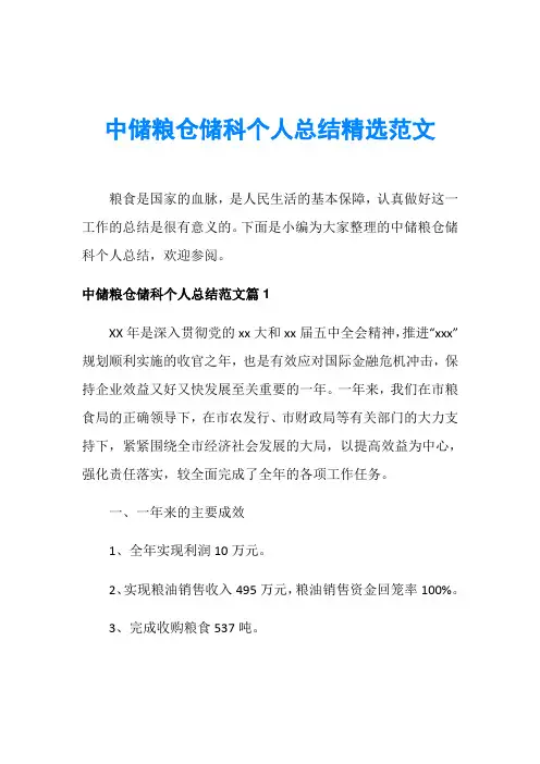中储粮仓储科个人总结精选范文