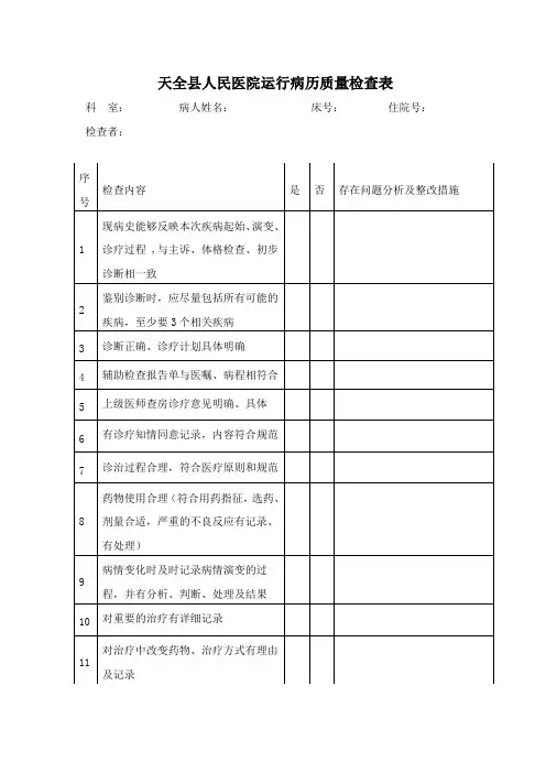 运行病历质量检查表