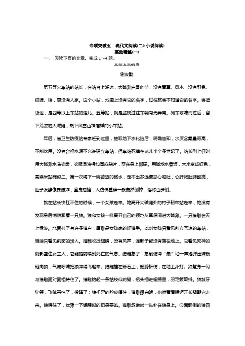 语文二轮复习专题突破—— 高效精炼(一)小说阅读.doc