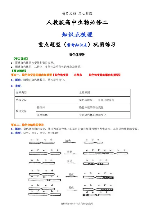 人教版高中生物必修二[知识点整理及重点题型梳理]染色体变异