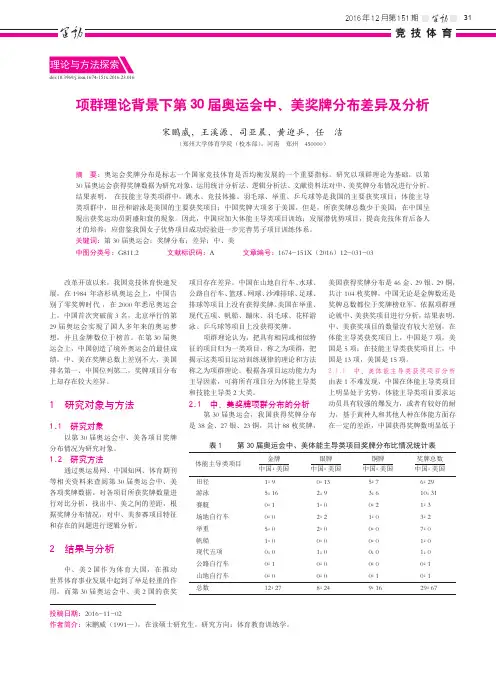 项群理论背景下第30届奥运会中、美奖牌分布差异及分析