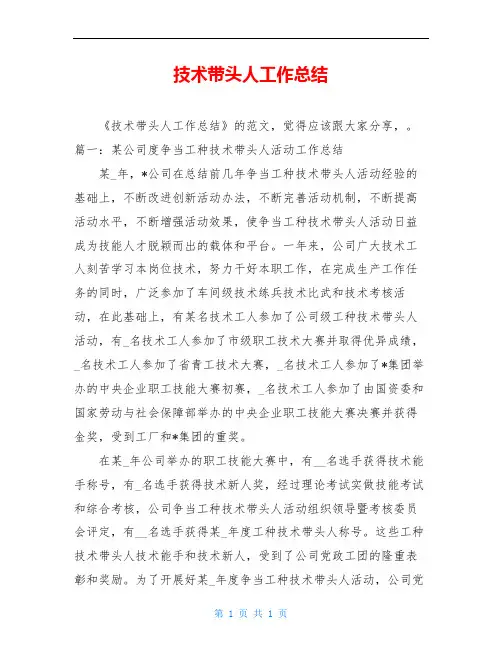 技术带头人工作总结