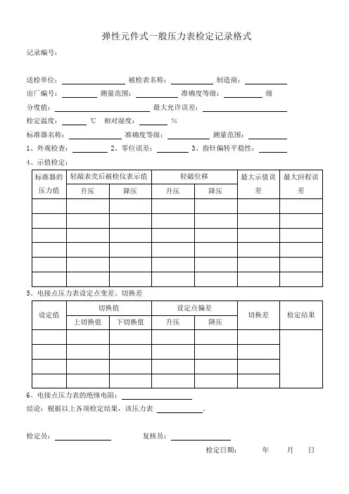 电接点压力表检定原始记录