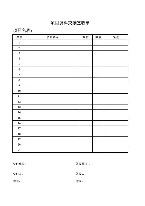 项目资料交接签收单(工程部表格通用模板)
