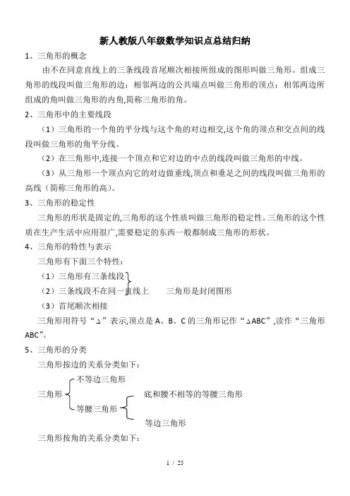 新人教版八年级数学知识点总结归纳