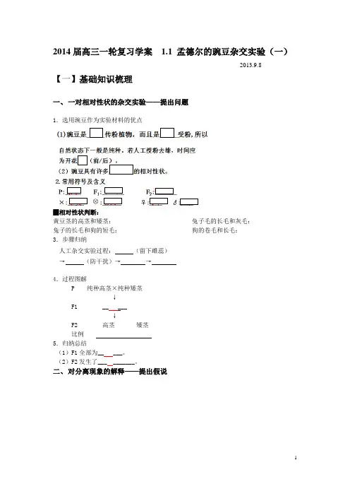 孟德尔豌豆杂交试验一 一轮复习学案