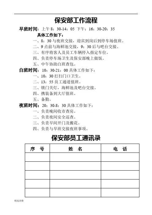 保安部值班表