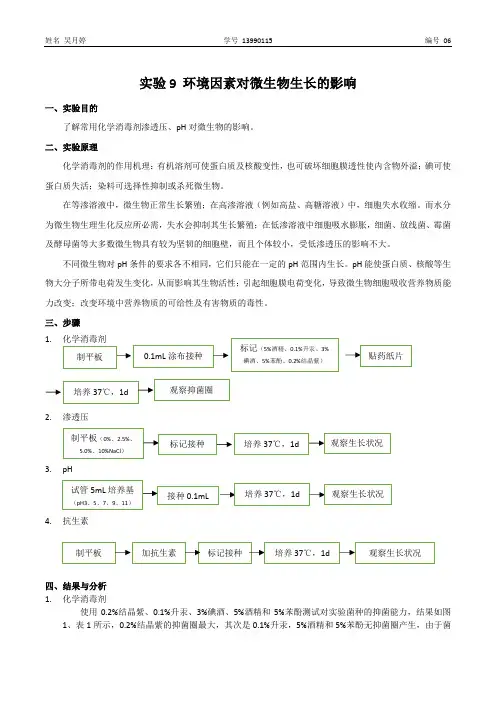 浙江师范大学微生物实验报告 实验9 环境因素对微生物生长的影响