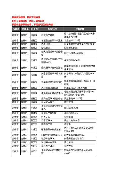 新版吉林省吉林市SPA企业公司商家户名录单联系方式地址大全24家