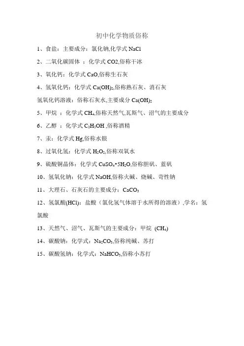 初中化学物质俗称