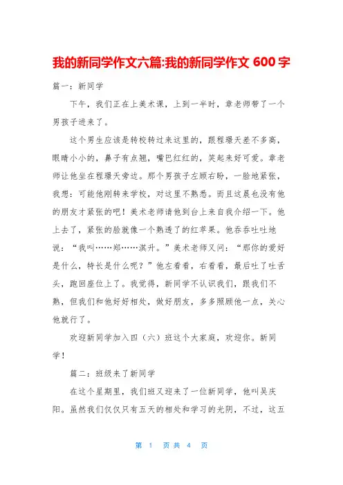 我的新同学作文六篇-我的新同学作文600字