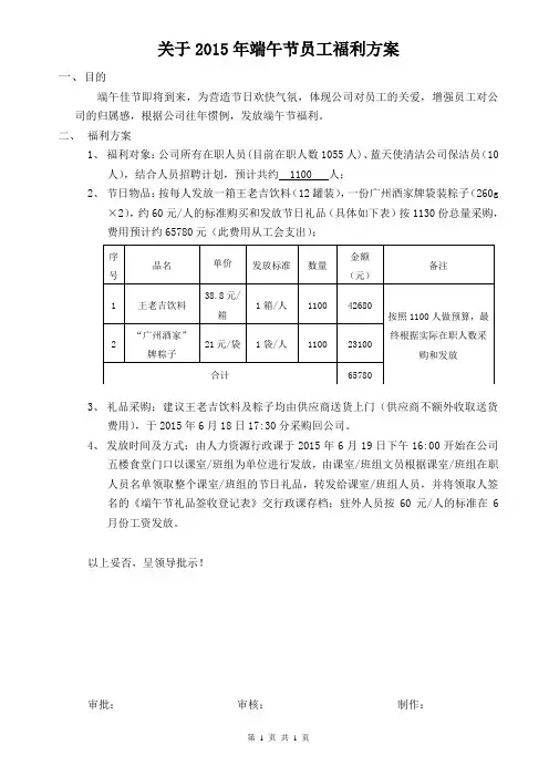 关于2015年端午节员工福利方案