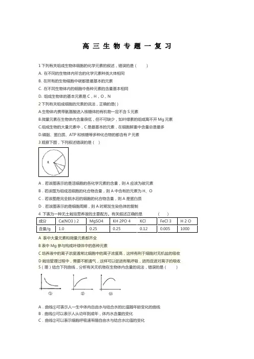 高三复习专题一细胞的组成和功能