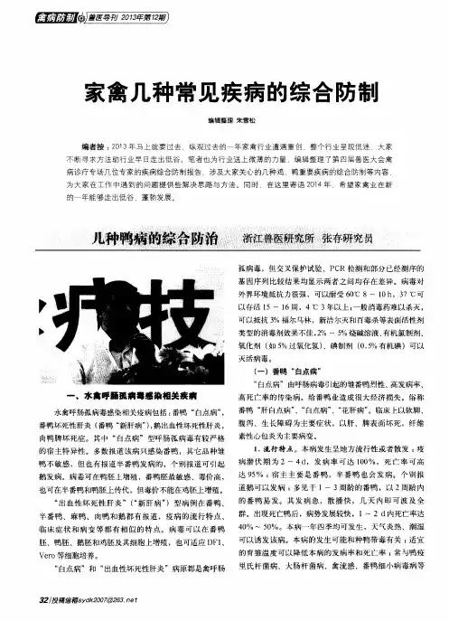 家禽几种常见疾病的综合防制——几种鸭病的综合防治