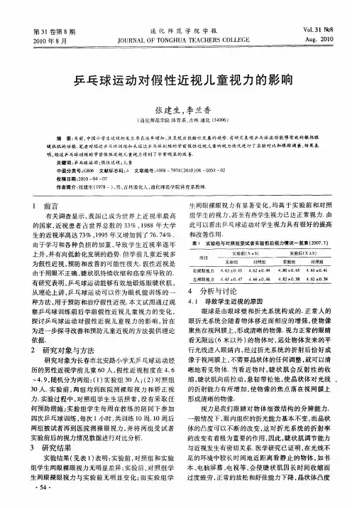 乒乓球运动对假性近视儿童视力的影响