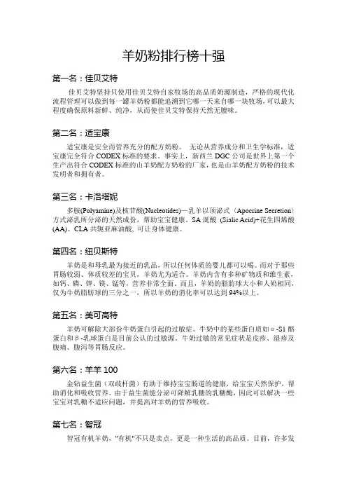 羊奶粉排行榜十强 2