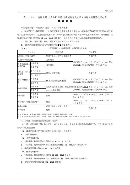 模板工序质量评定表-水利工程
