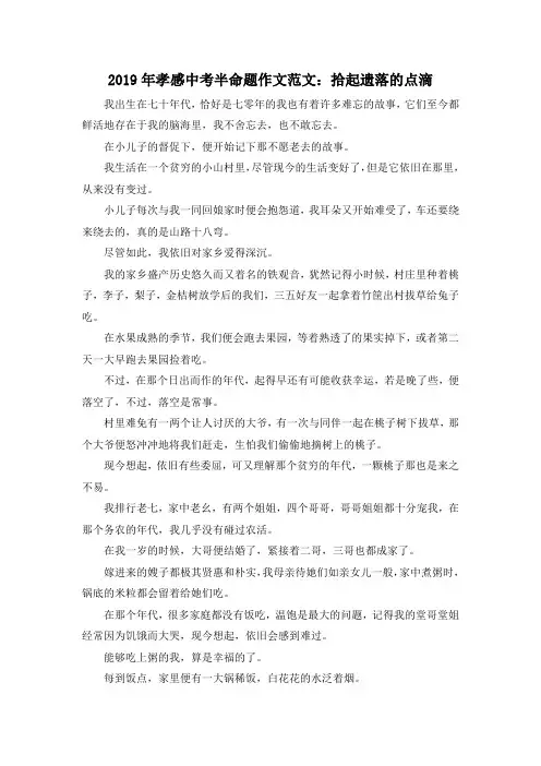 中考作文-2019年孝感中考半命题作文范文拾起遗落的点滴 精品