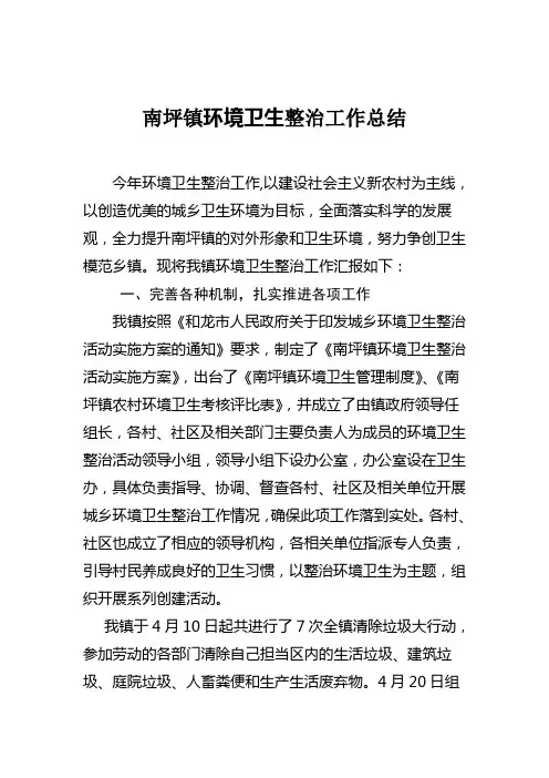 南坪镇2011年环境卫生整治工作总结