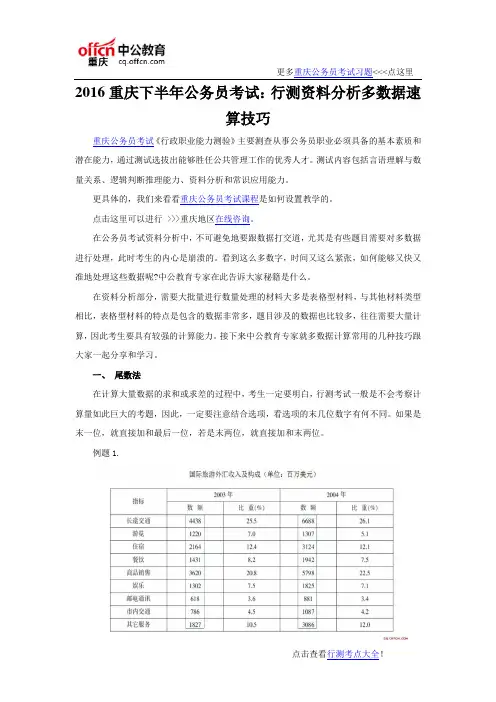2016重庆下半年公务员考试：行测资料分析多数据速算技巧