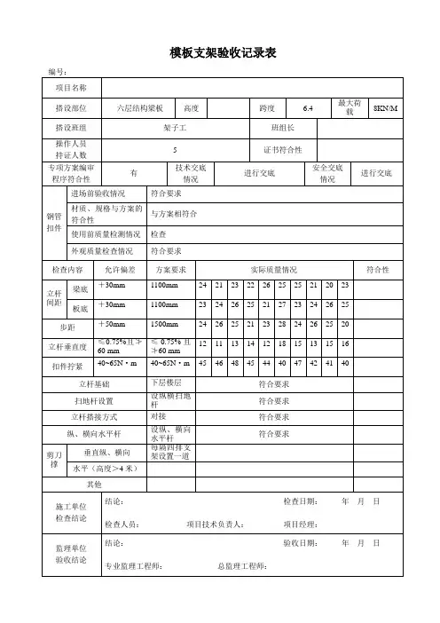 模板支架验收记录表 2