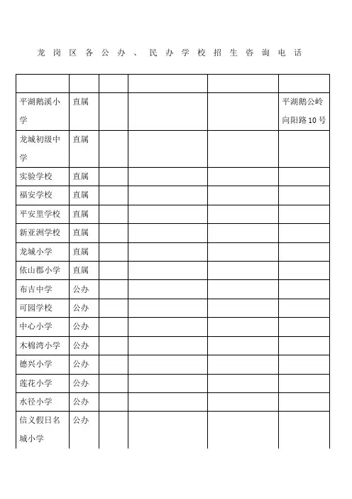 龙岗区各公办、民办学校招生咨询电话