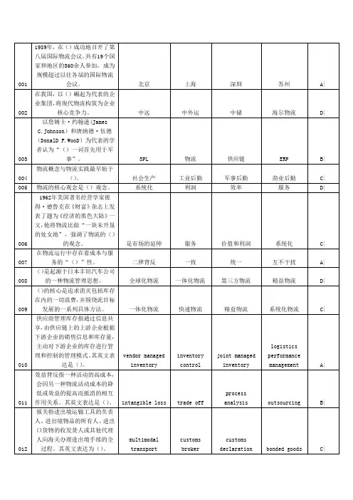 助理物流师考试复习题