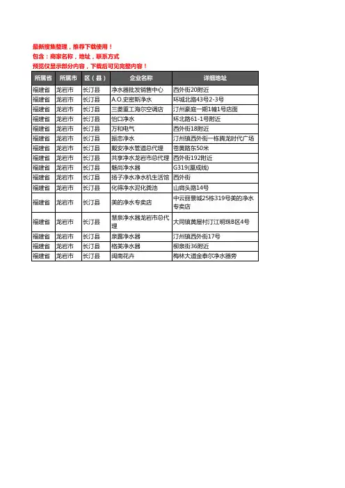 新版福建省龙岩市长汀县净水器企业公司商家户名录单联系方式地址大全16家