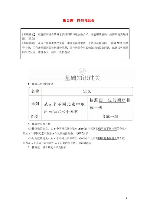 2020版高考数学一轮复习第10章计数原理概率随机变量及其分布第2讲排列与组合讲义理含解析