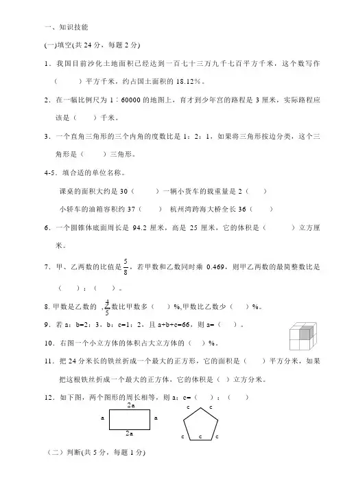 数学暑假作业小升初  