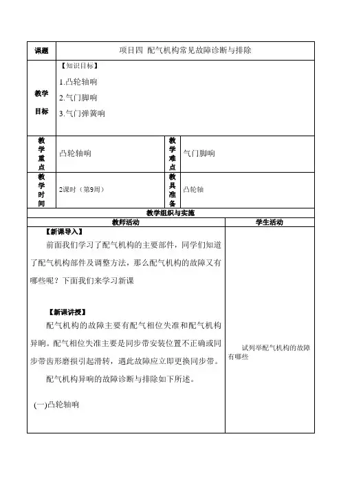 项目四 配气机构常见故障诊断与排除