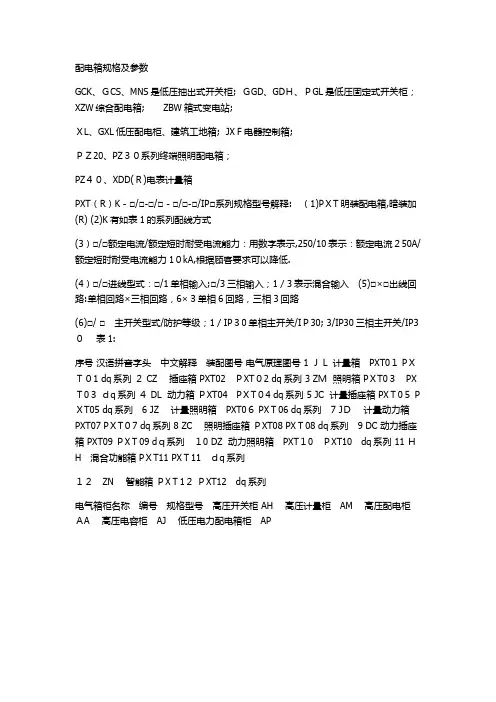 配电箱规格及参数【范本模板】