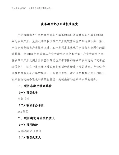 皮革项目立项申请报告范文