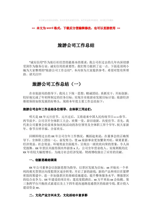 2018年旅游公司工作总结-实用word文档 (6页)