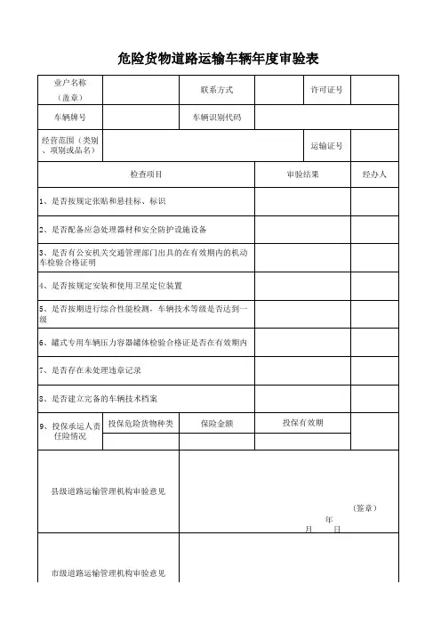 危险货物道路运输车辆年度审验表