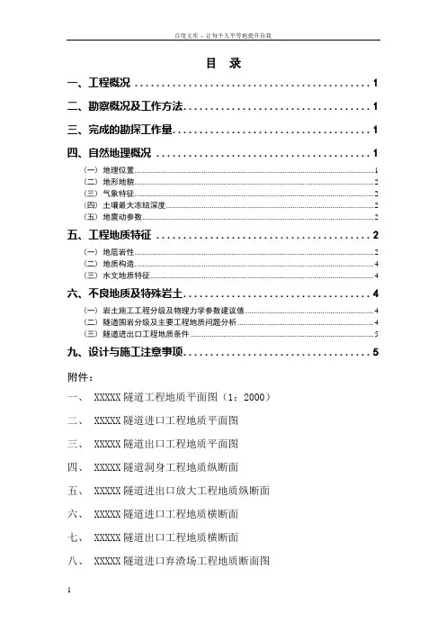 XXX隧道地质勘察报告