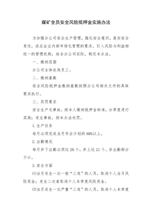 煤矿全员安全风险抵押金实施办法