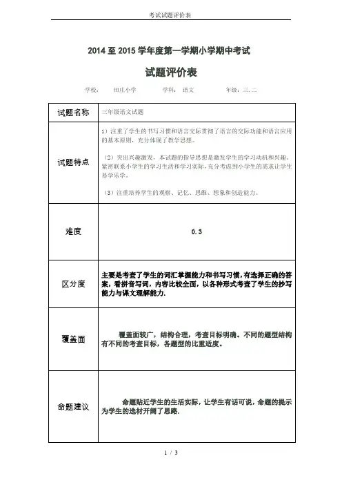 考试试题评价表-