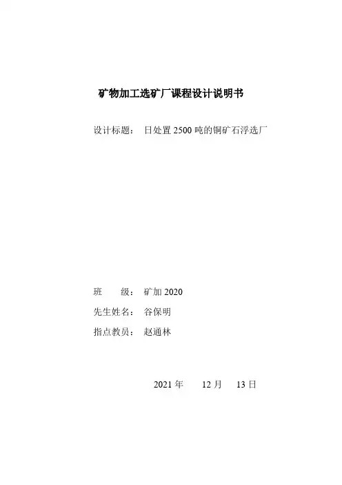 矿物加工选矿厂课程设计说明书