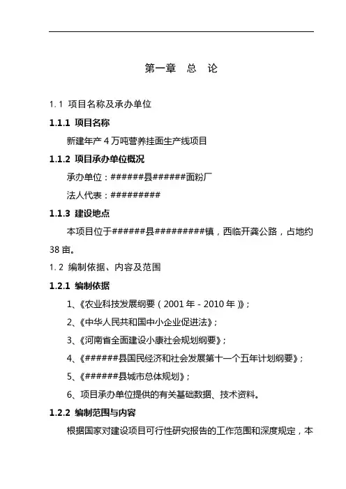 年产4万吨营养挂面项目可行性研究报告