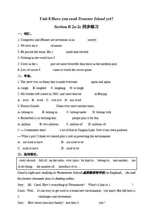 人教版八年级英语下册 Unit 8 Section B 2a-2e 同步练习